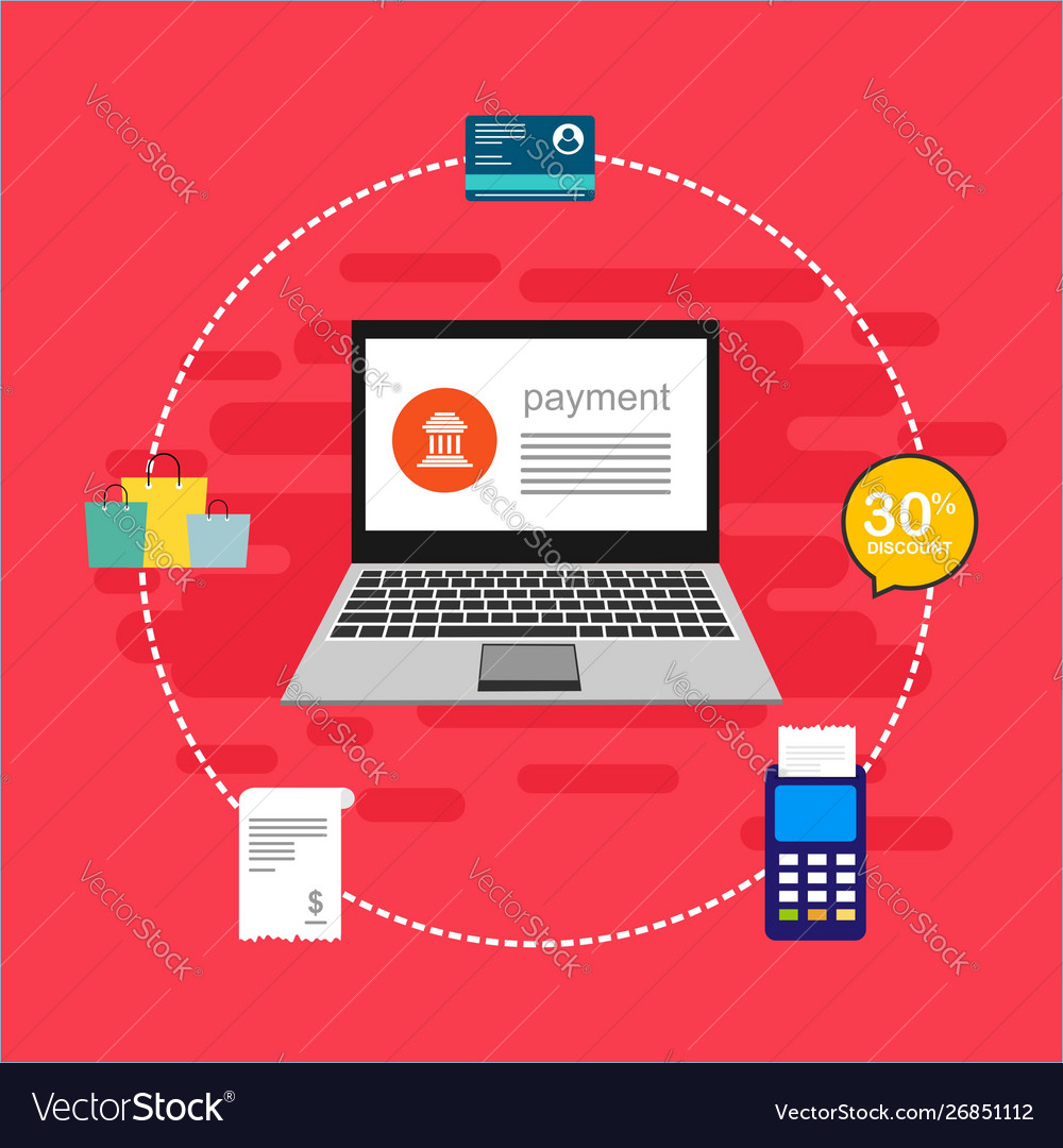 Online payment on computer flat cartoon big pay Vector Image