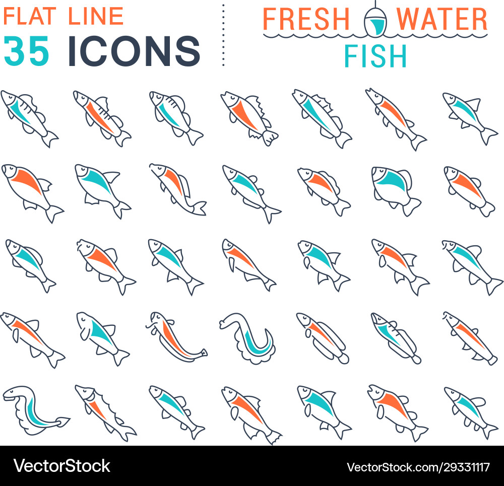 Set line icons freshwater fish Royalty Free Vector Image