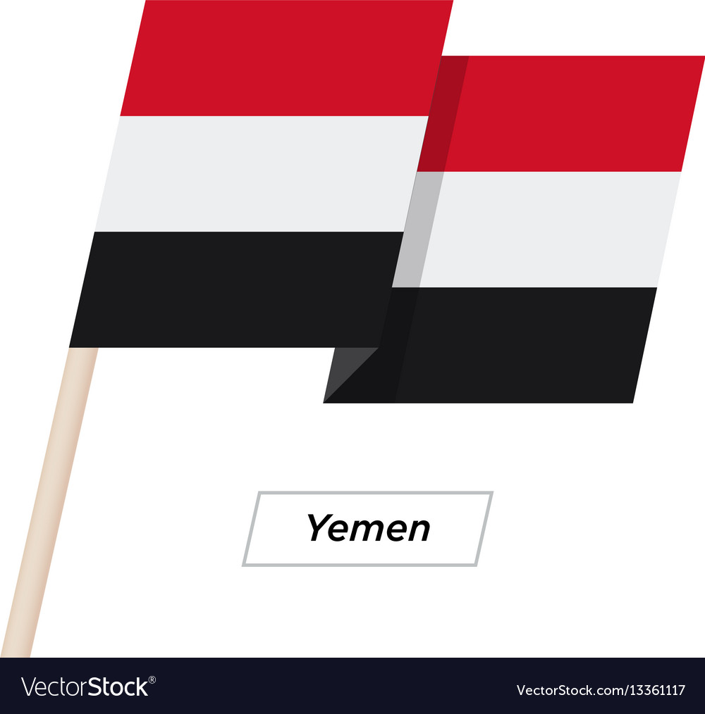 Yemen ribbon waving flag isolated on white Vector Image