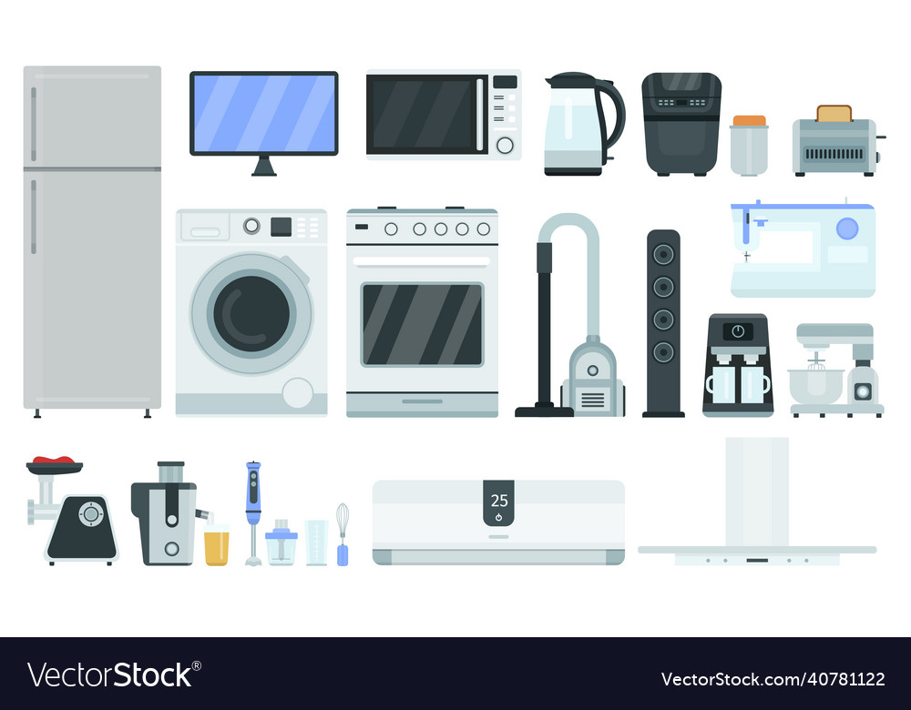 Flat kitchen electrics and appliances home Vector Image