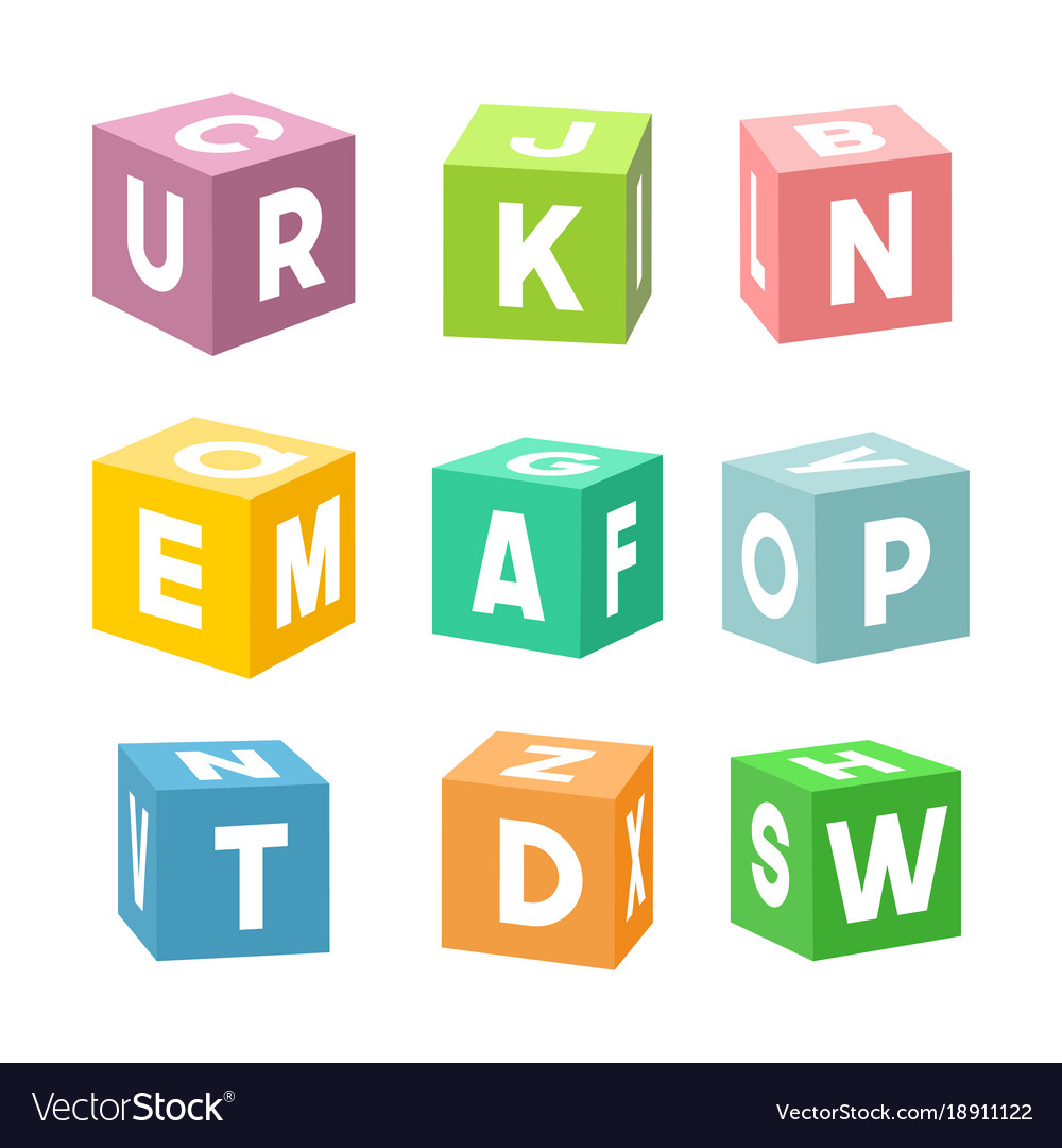 Set colorful toy bricks with letters Royalty Free Vector