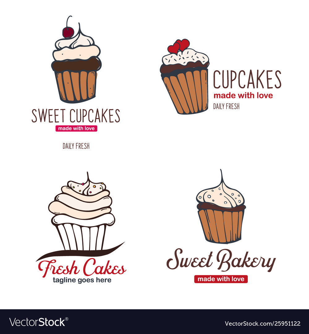 Set Cupcake Or Cake Logos For Bakery And Pastry Vector Image