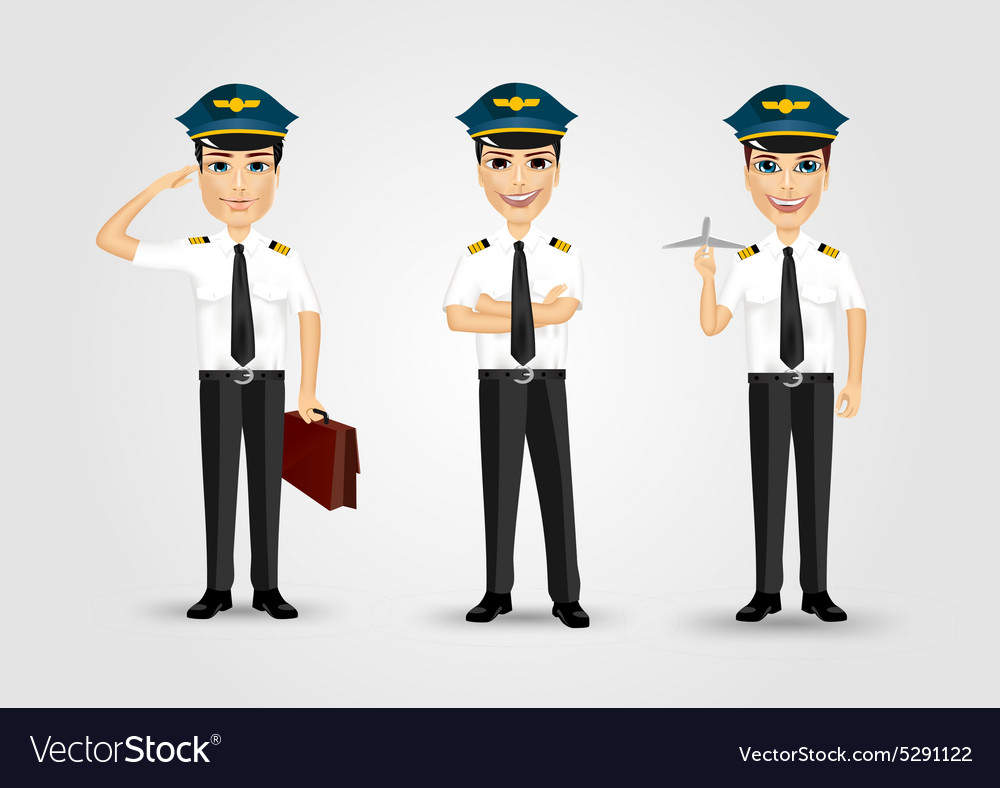 Set of young friendly pilots Royalty Free Vector Image