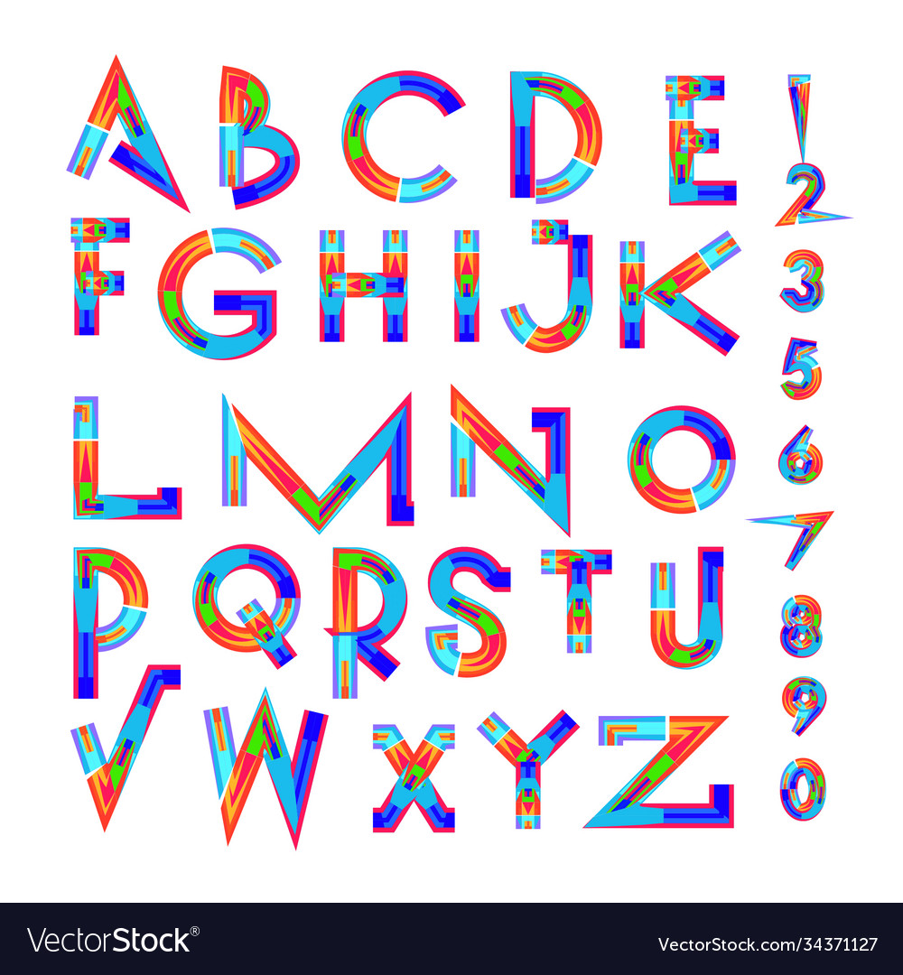 Abstract colorful font and alphabet Royalty Free Vector