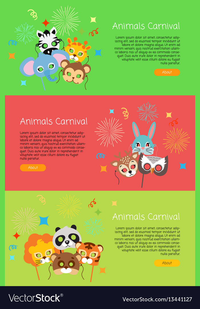 Animals carnival collection of face masks for Vector Image