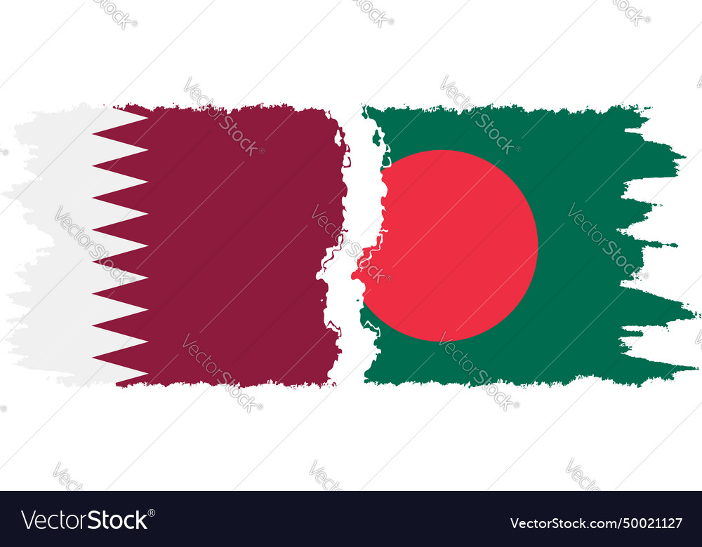 Bangladesh and qatar grunge flags connection Vector Image