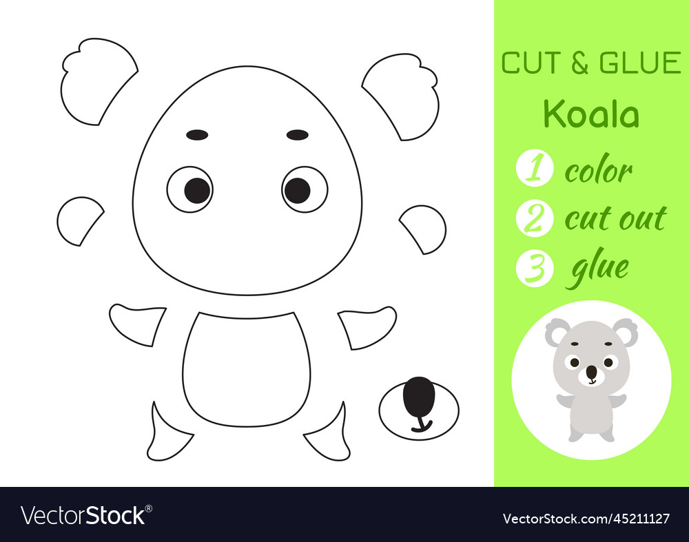 Color cut and glue paper little koala Royalty Free Vector