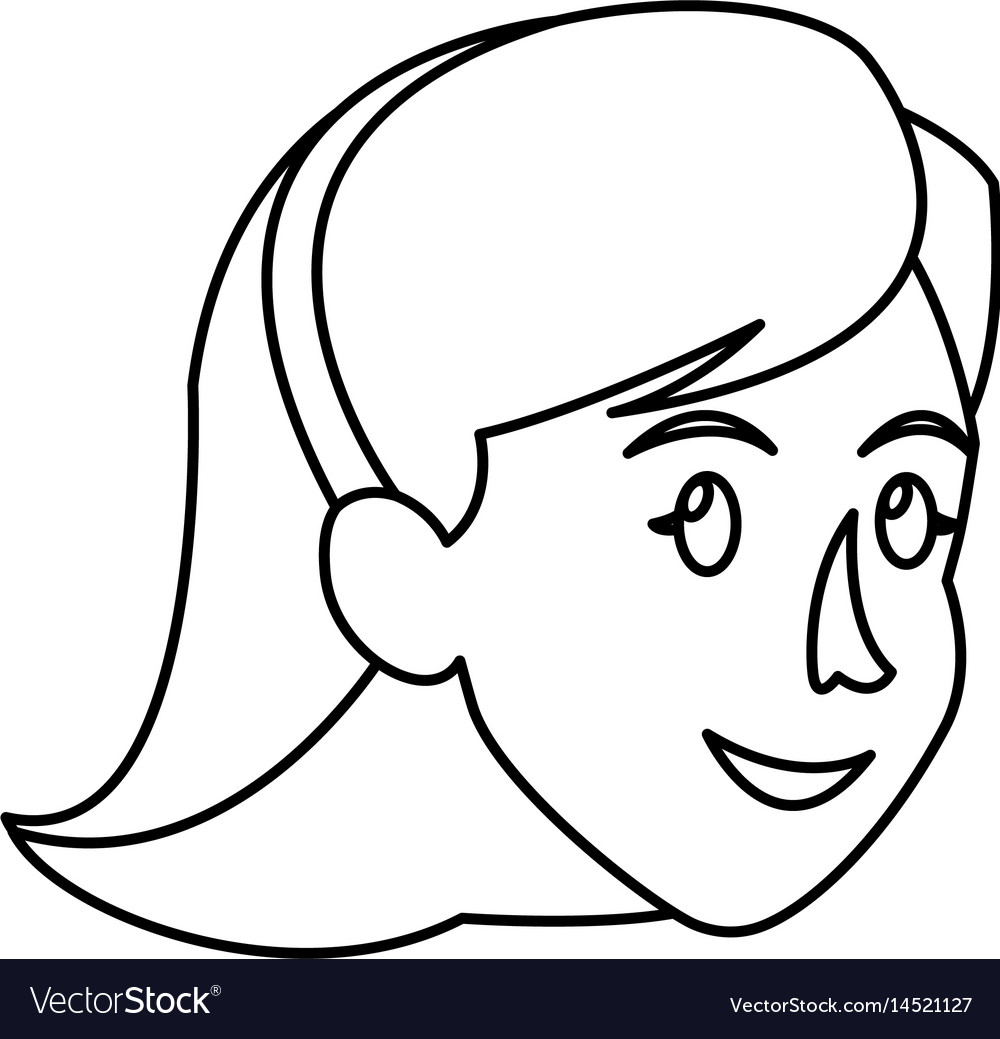 Face woman head short hair smile outline Vector Image