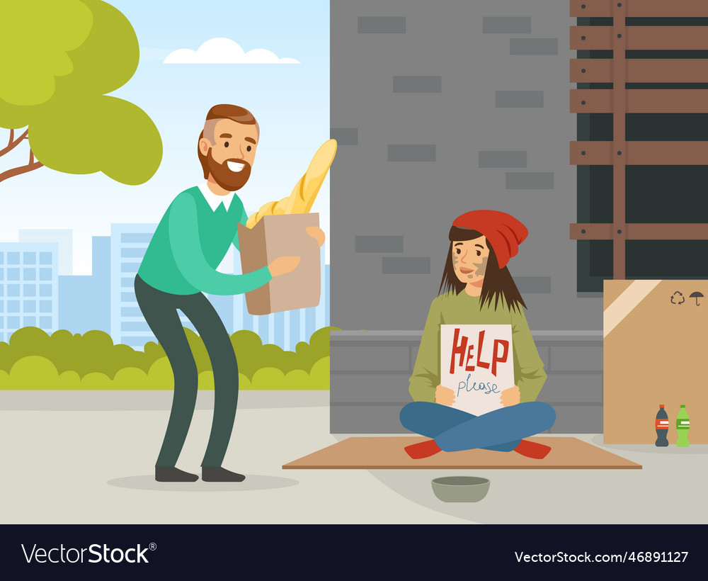 Homeless woman in rags sitting in the street Vector Image