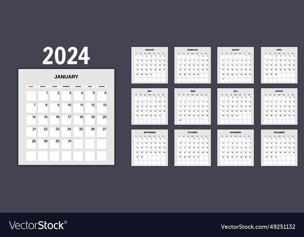 2024 calendar planner sunday start annual Vector Image