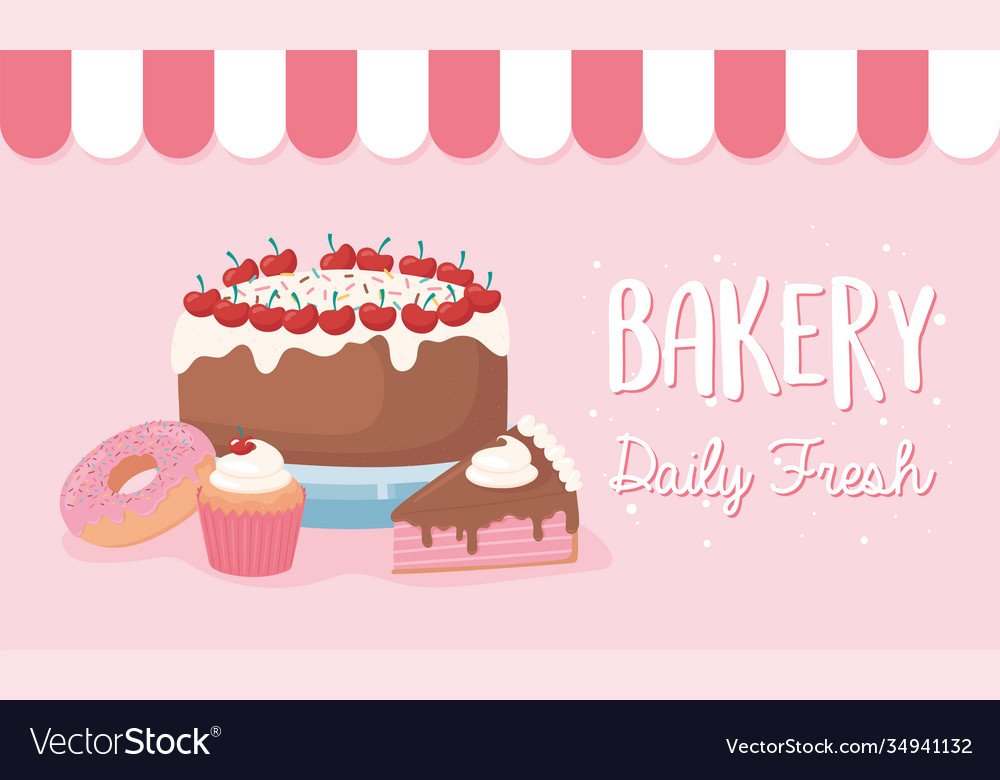 Bakery daily fresh cake donut and cupcake banner Vector Image