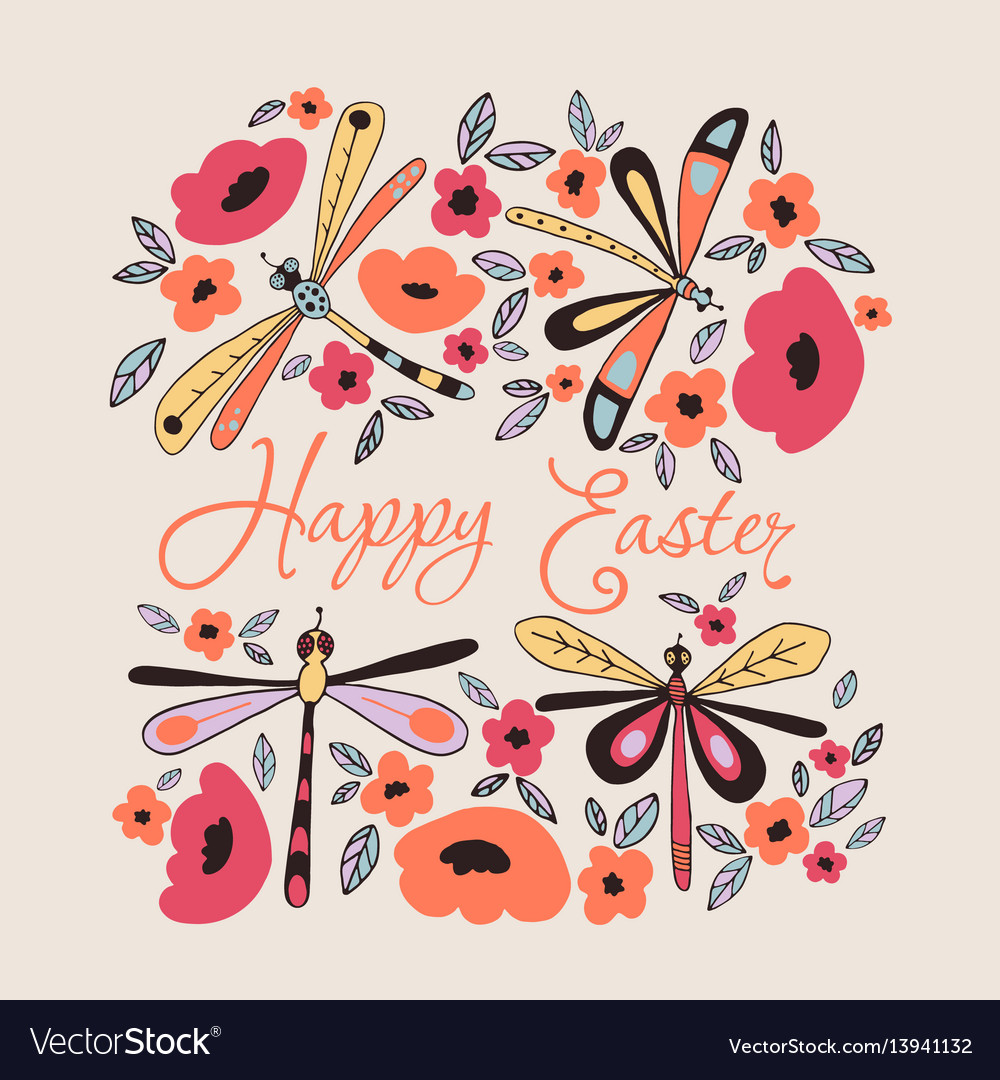 Happy easter floral card Royalty Free Vector Image