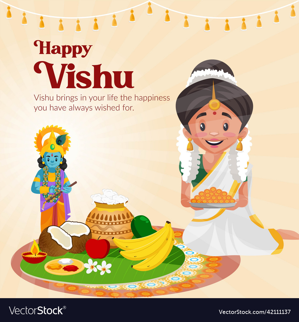 Banner design of happy vishu Royalty Free Vector Image