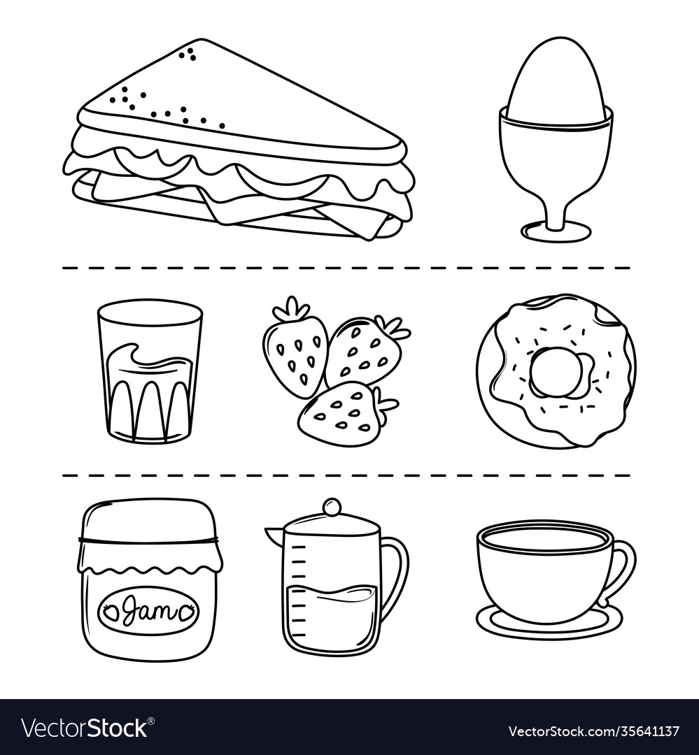 Breakfast icons set sandwich boiled egg juice Vector Image