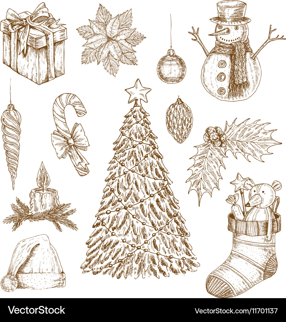 Christmas hand drawn elements set Royalty Free Vector Image