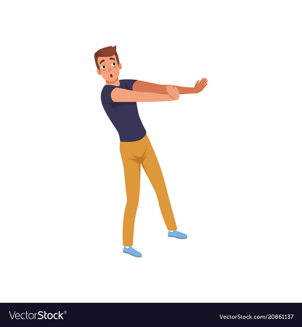 Frightened man trying to defending from something Vector Image