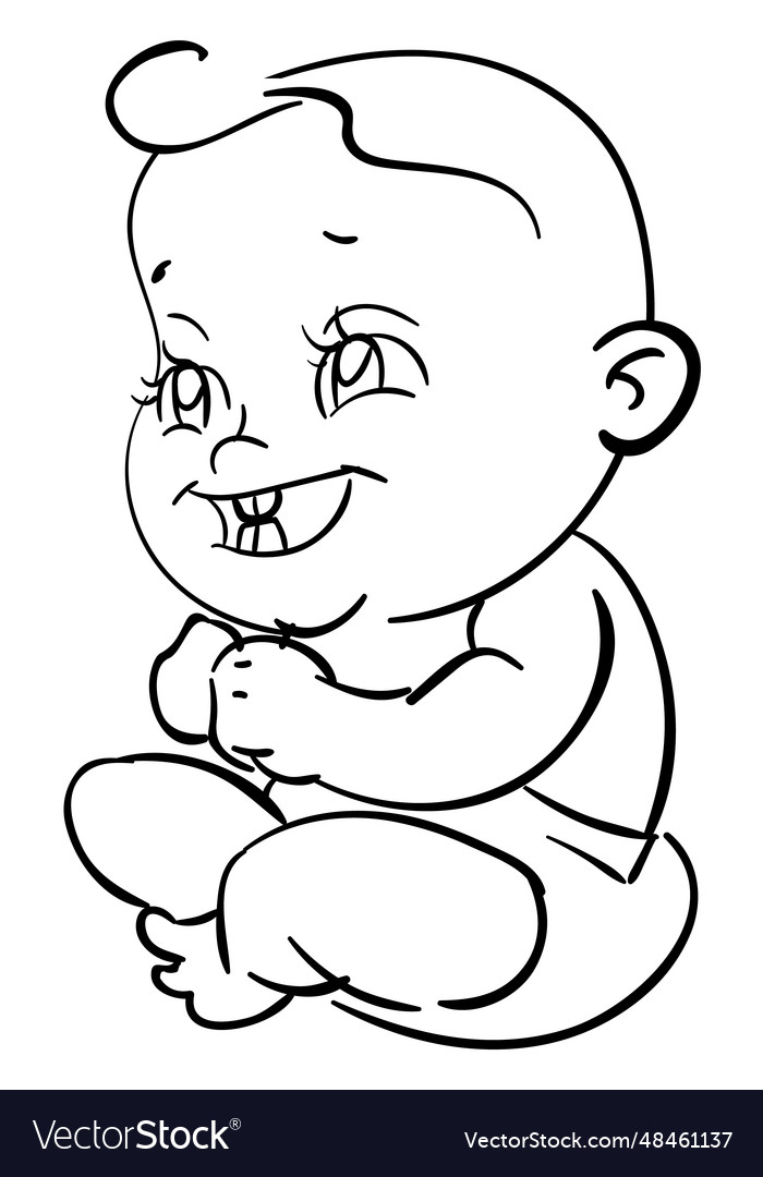 Sitting toddler drawing linear baby care symbol Vector Image