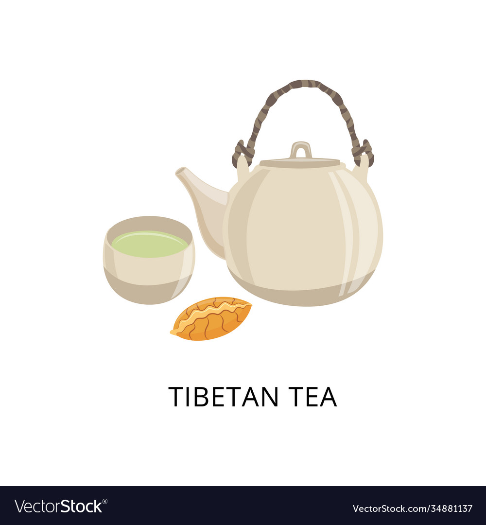 Tibetan tea card with teapot and bowl for flat Vector Image