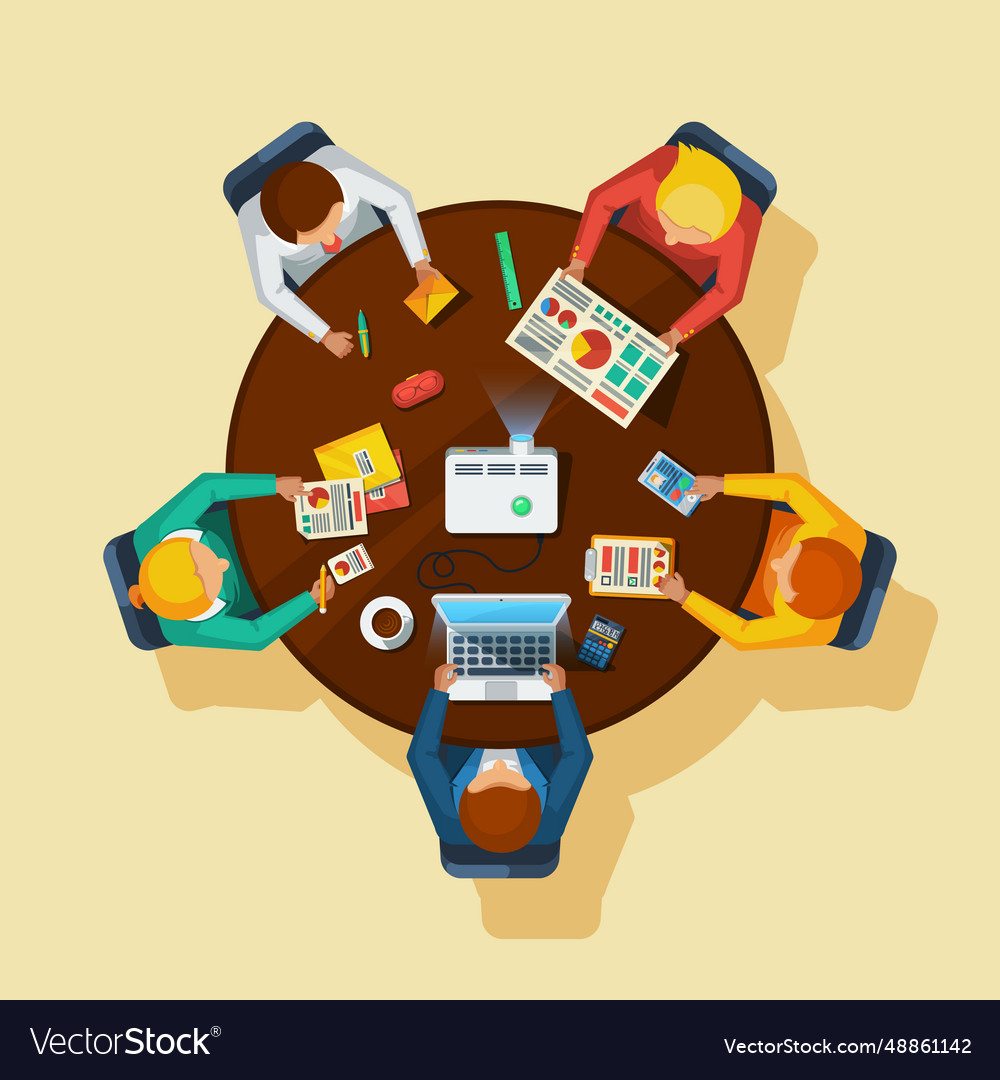 Business meeting top view flat poster Royalty Free Vector