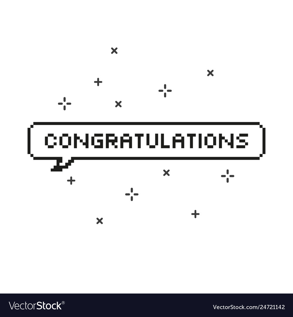 Congratulations in speech bubble 8 bit pixel art