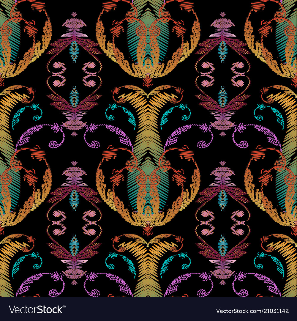 Embroidery baroque floral seamless pattern damask vector image