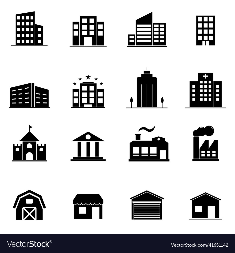 Icon Set - Building Filled Style On White Vector Image