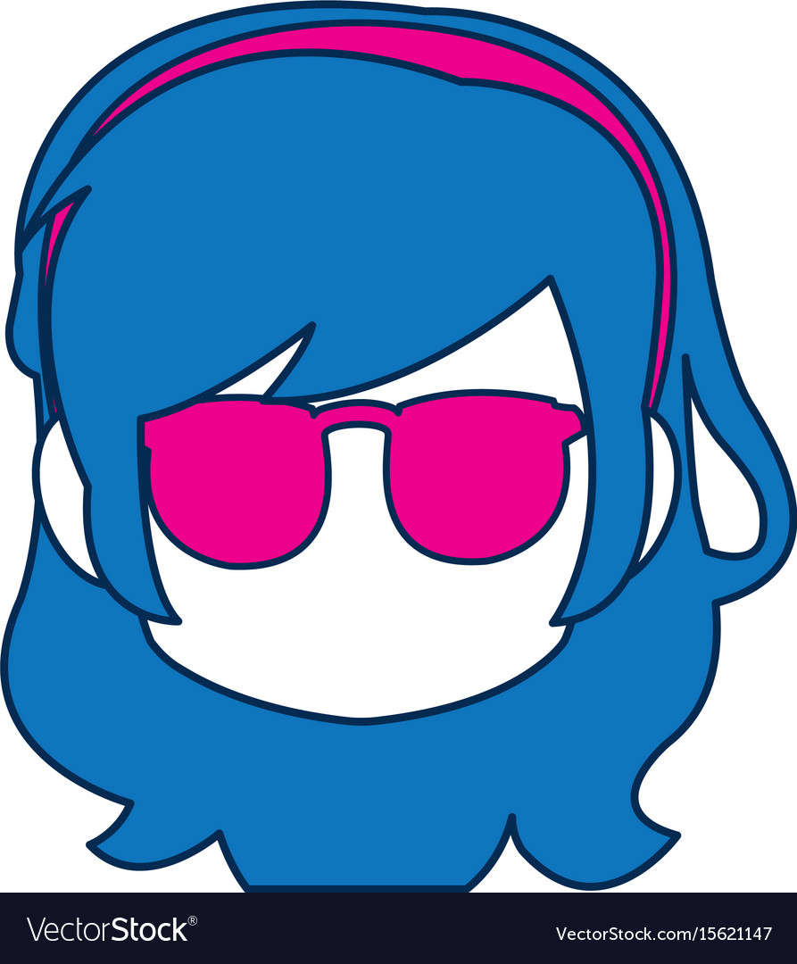 chibi anime girl face blue hair glasses vector 15621147