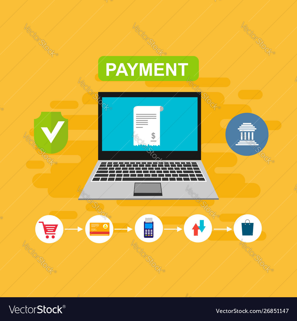 Online payment on computer flat cartoon big pay Vector Image