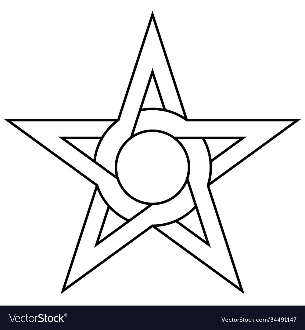 Star with circle inside intertwining sides and Vector Image