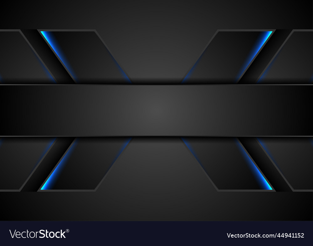 Abstract black tech background with blue neon Vector Image