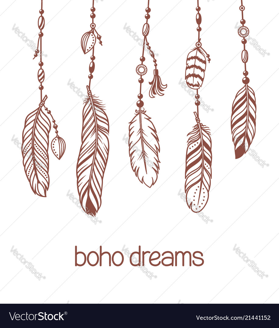 Boho pendants with feathers and beads Royalty Free Vector