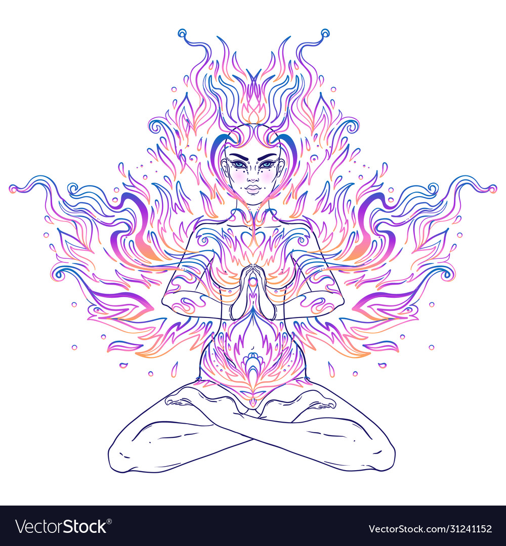 Chakra concept girl sitting in lotus position Vector Image