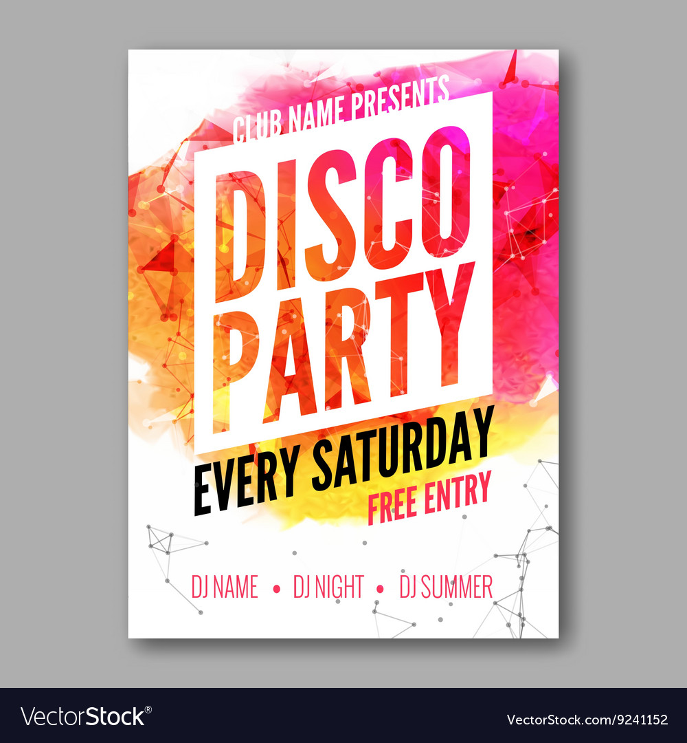 Disco party poster template night dance Royalty Free Vector