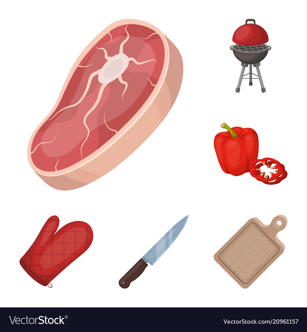 Barbecue and equipment cartoon icons in set Vector Image