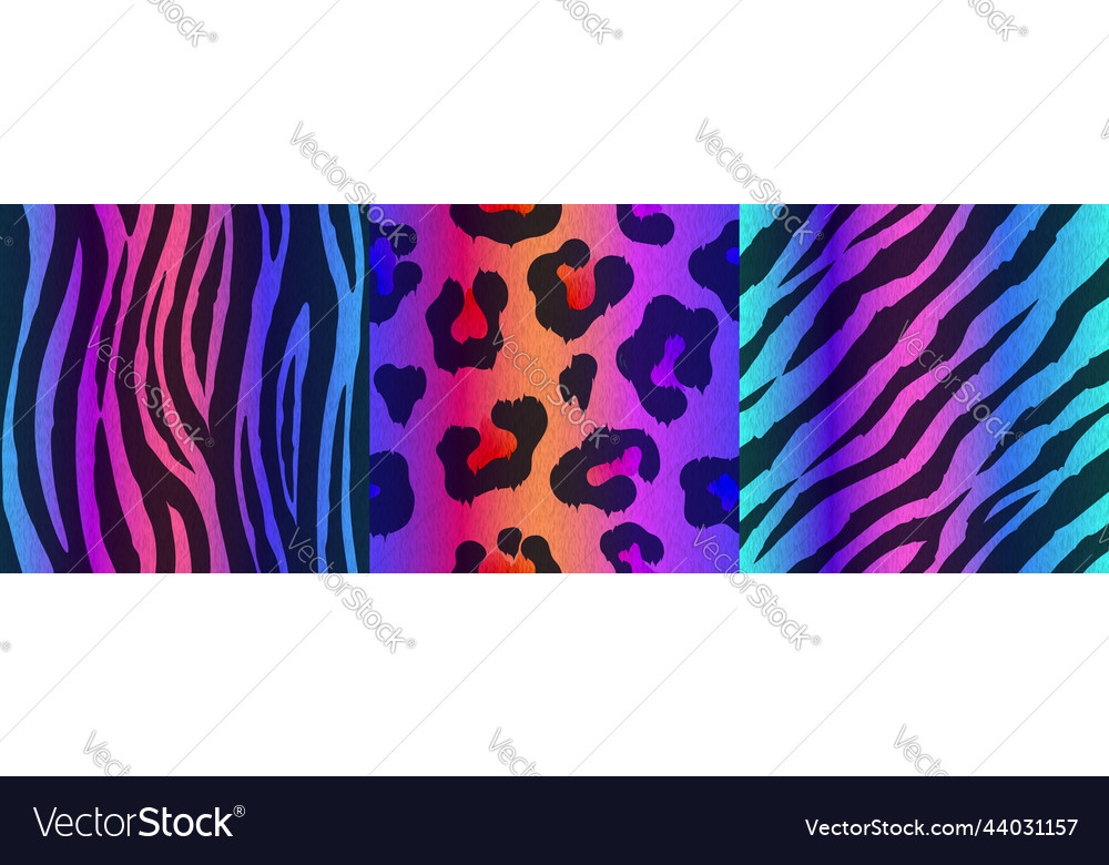 Holographic seamless fur textures animal skin set vector image Holographic seamless fur textures animal skin set