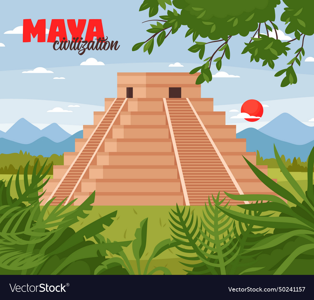 Maya pyramids doodle background Royalty Free Vector Image