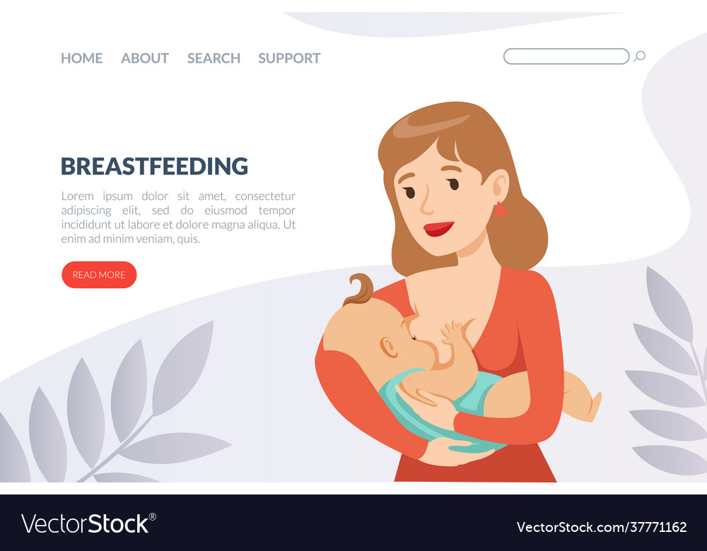 Breastfeeding landing page template mom holding Vector Image