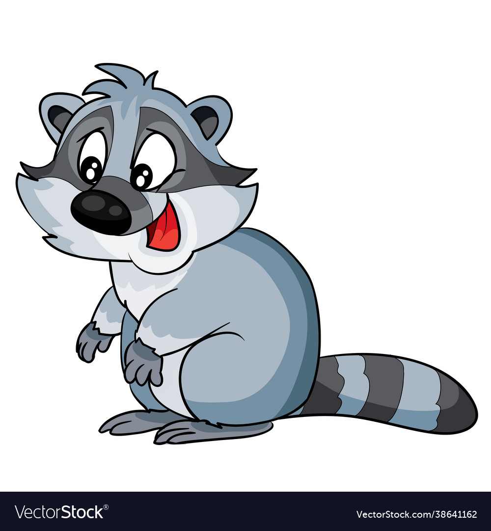 Cute Gray Raccoon Character Cartoon Isolated Vector Image