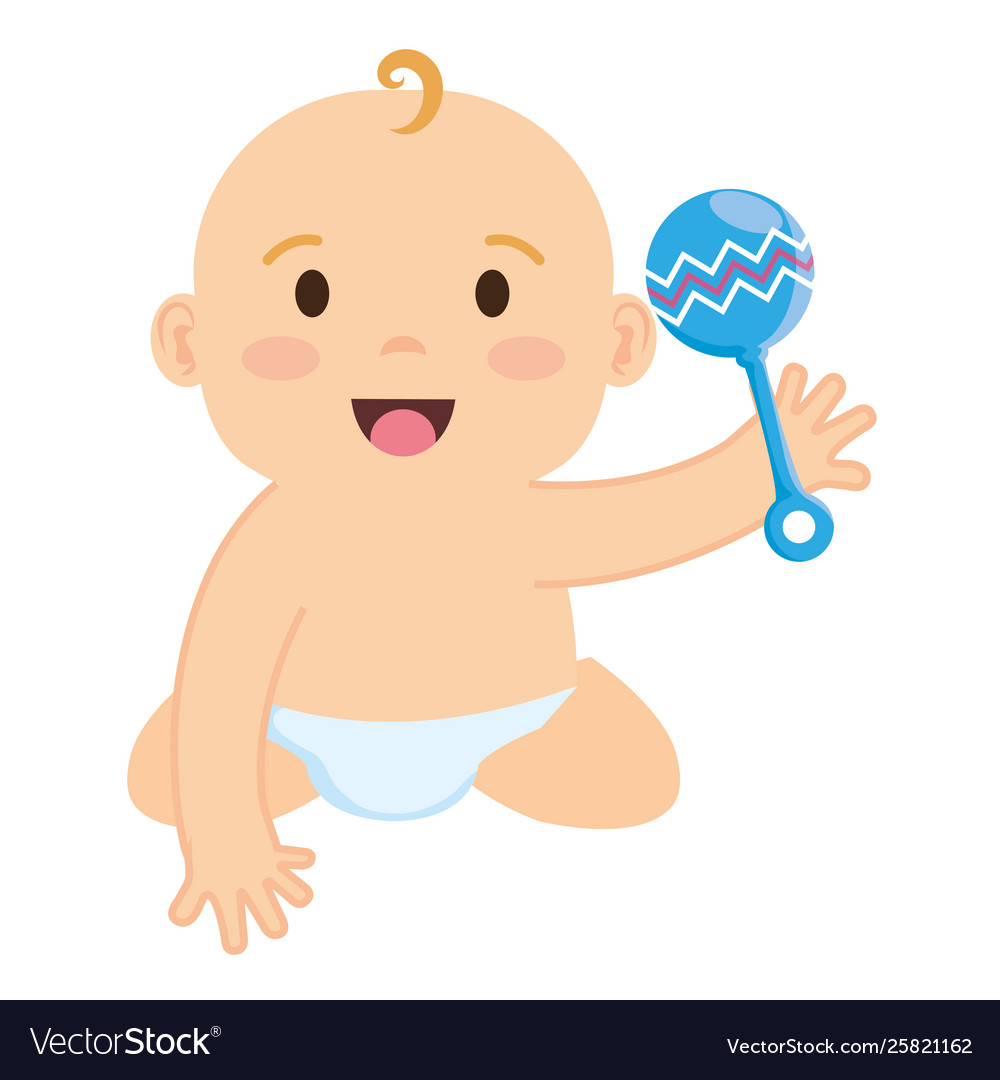 Cute little baby boy with bell character Vector Image