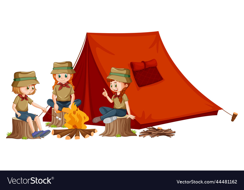 Outdoor camping with scout kids Royalty Free Vector Image