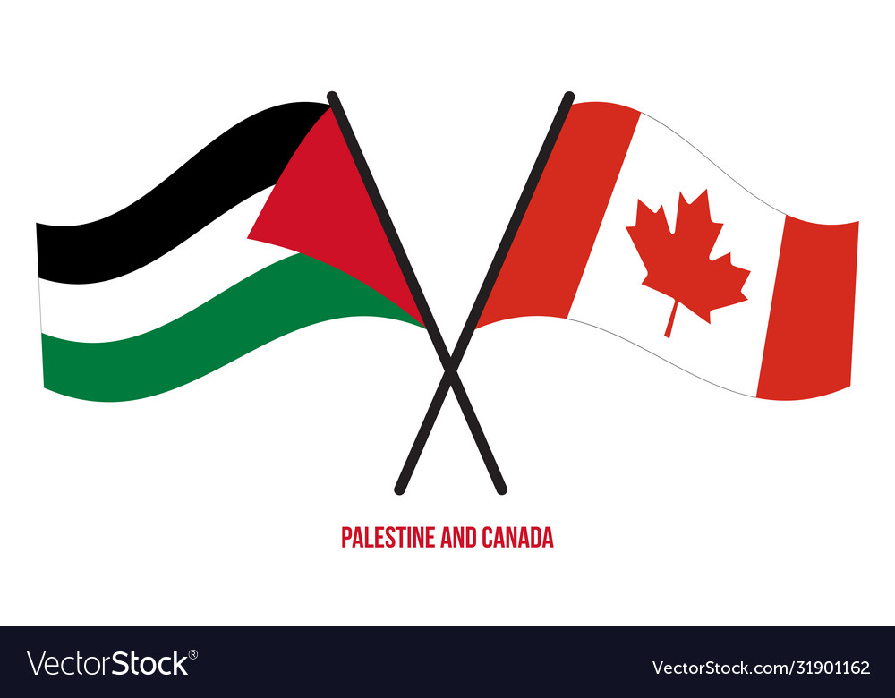 Palestine and canada flags crossed waving Vector Image