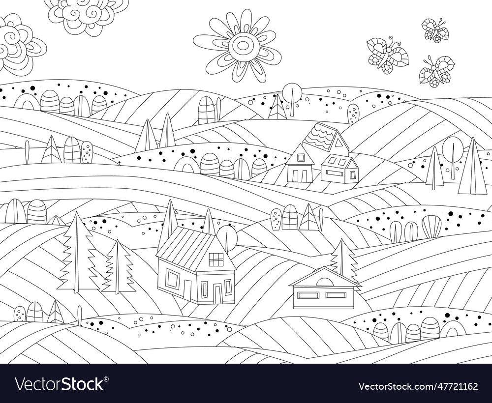 Peace rural landscape with little houses Vector Image