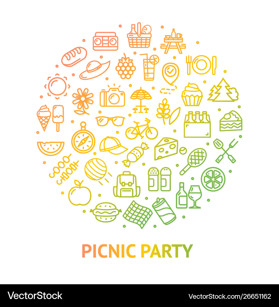 Picnic Party Banner Round Design Template Thin Vector Image