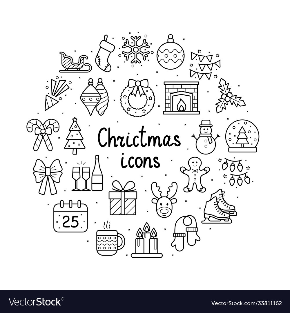 Set christmas icons on white background Royalty Free Vector