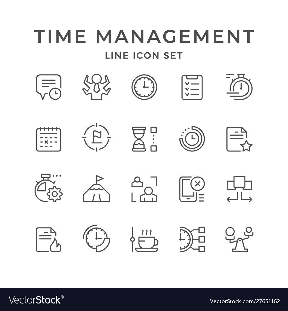 Set line icons time management Royalty Free Vector Image