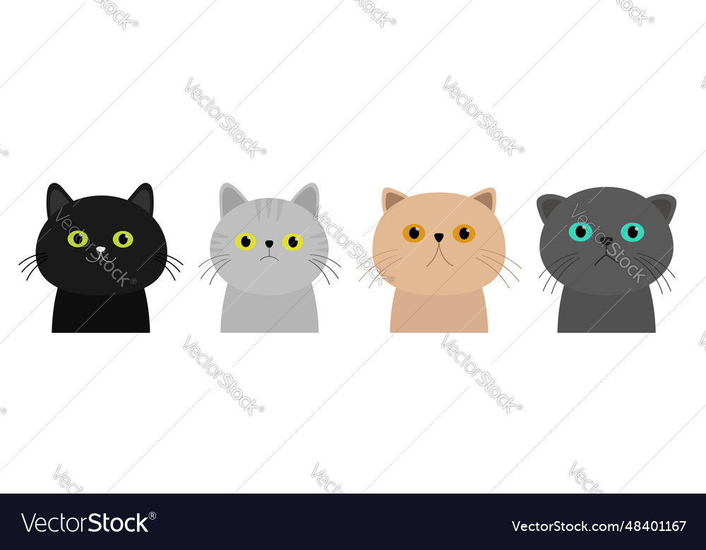 Cute cat icon set line kitten face head body Vector Image