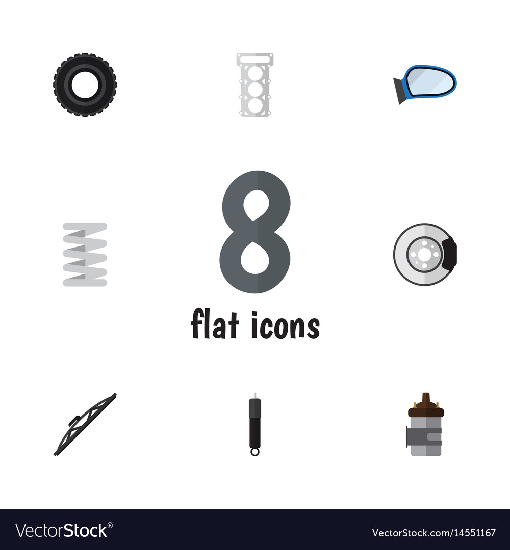 Flat component set of wheel windshield Royalty Free Vector