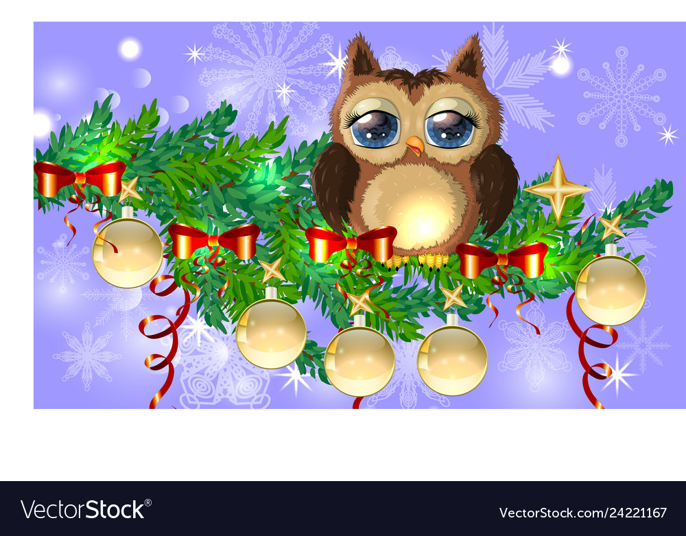 Lovely cartoon owl tangled in a garland Royalty Free Vector