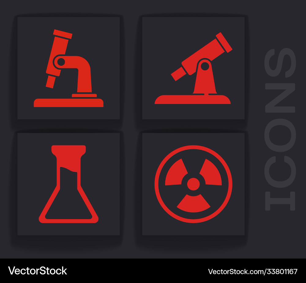 Set radioactive microscope telescope and test Vector Image