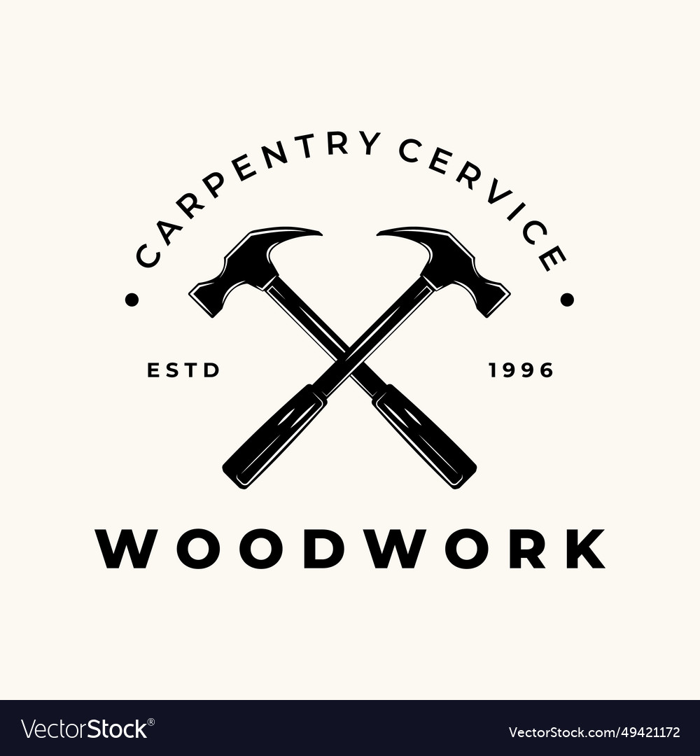 Hammer carpentry vintage logo template design Vector Image